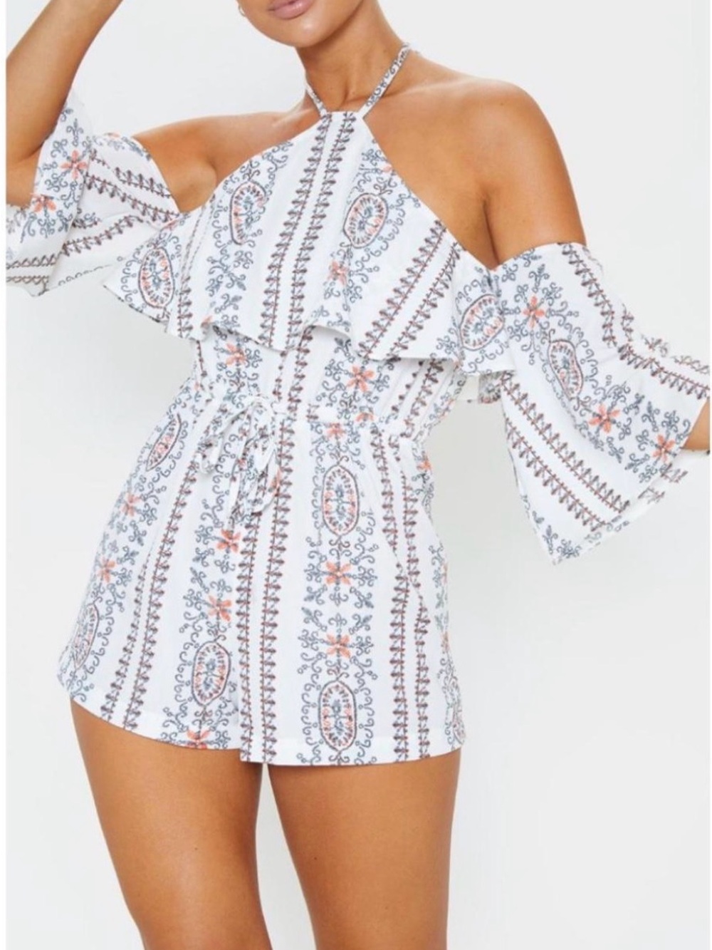 #855 Pretty Little Thing halter Short Beach Romper Size 4